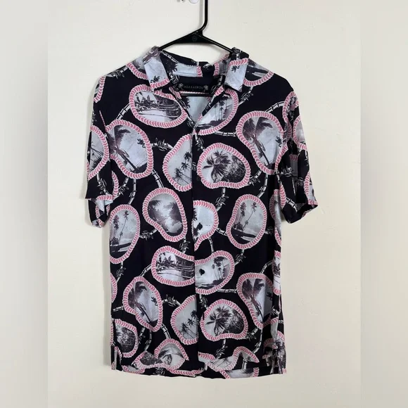 All Saints Islandz Palm Tree Print Button Down Short Sleeve - Picture 5 of 12